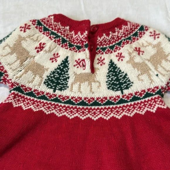 Tahari 3-6 Mos . Holiday Girl's Tree Reindeer Fairisle Sweater Dress New - Picture 6 of 6